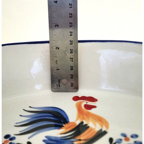 Casserole/Serving/Baking Dish-Rooster-White-Navy Blue-Hand Painted-12" Long - Picture 11 of 12